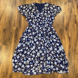 Floral flutter sleeve faux wrap dress XL midi